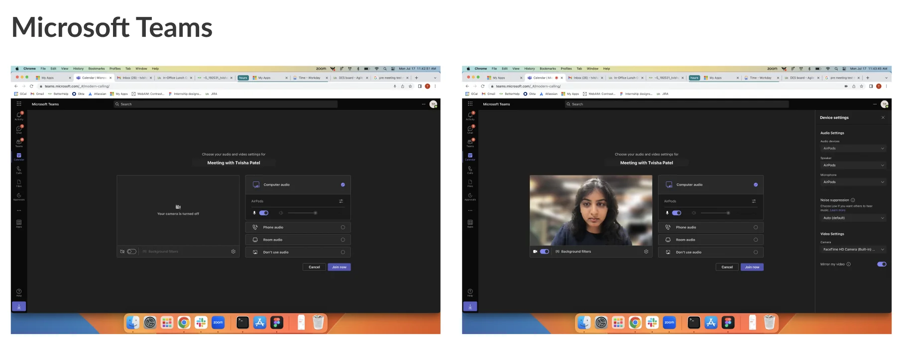 Microsoft Teams pre-join device settings