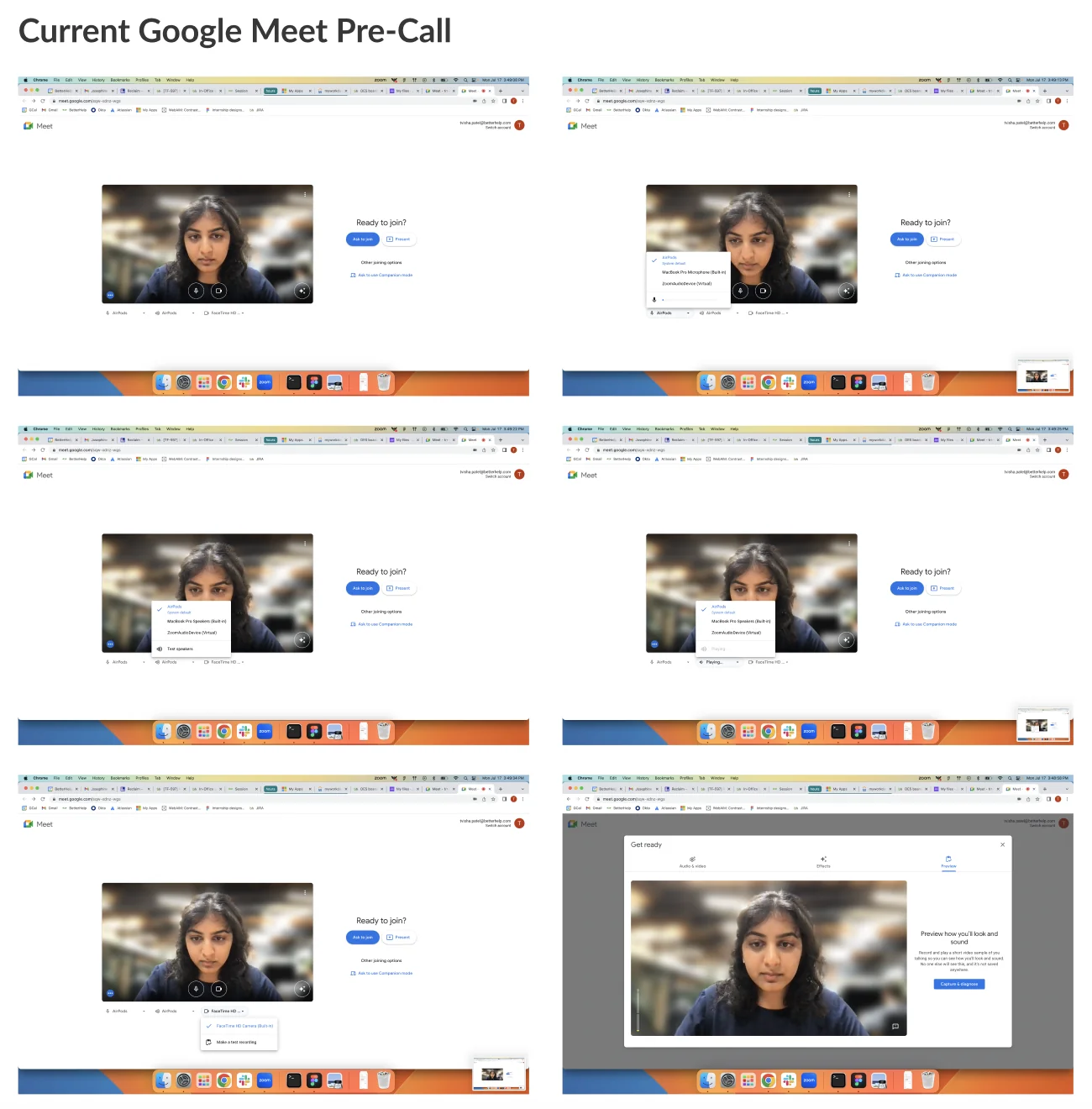 Google Meet pre-call device check