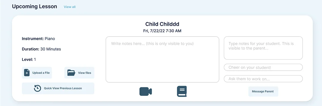 After: Redesigned lesson card with clear headers, save status, and organized actions