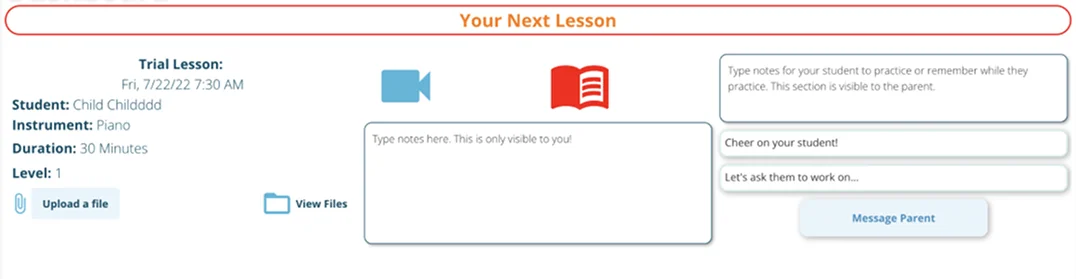 Before: Legacy upcoming lesson card without clear headings or feedback