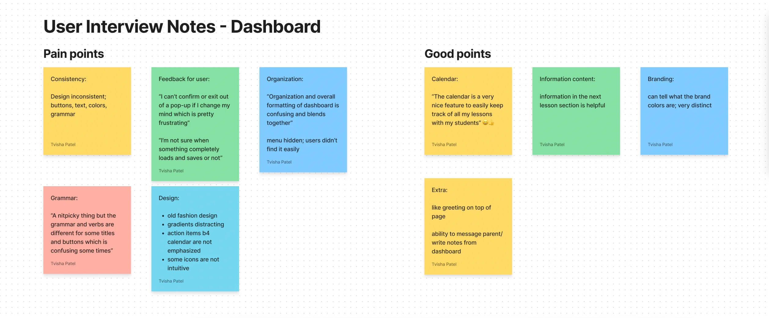 Mentor interview notes: pain points and good points